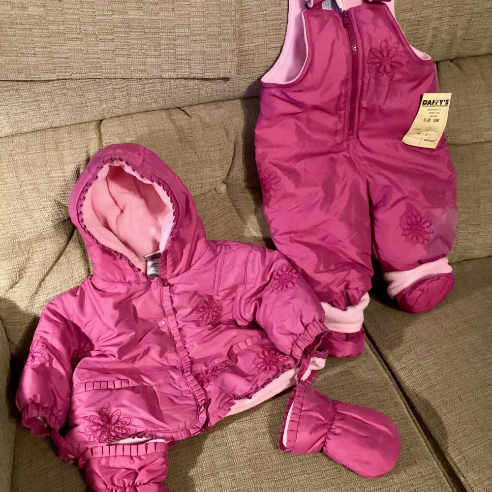 New NWT Absorba 2 Piece Winter Snowsuit Hooded Footed Gloves Size 12 Months